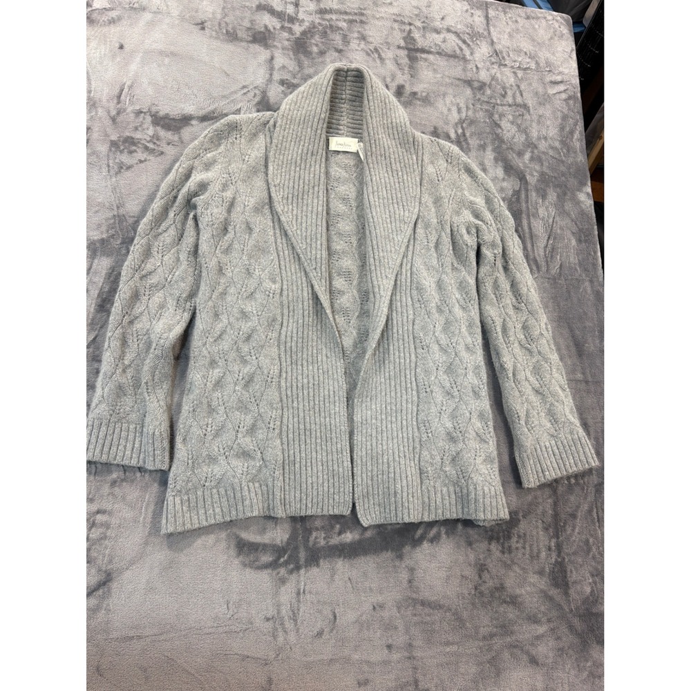 Neiman Marcus Cardigan Womens Gray 100% Cashmere Shawl Collar Cable Knit S